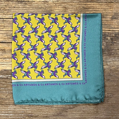 Pochette Soidatour madder imprimé Pixel Ducks - vieil or sauge