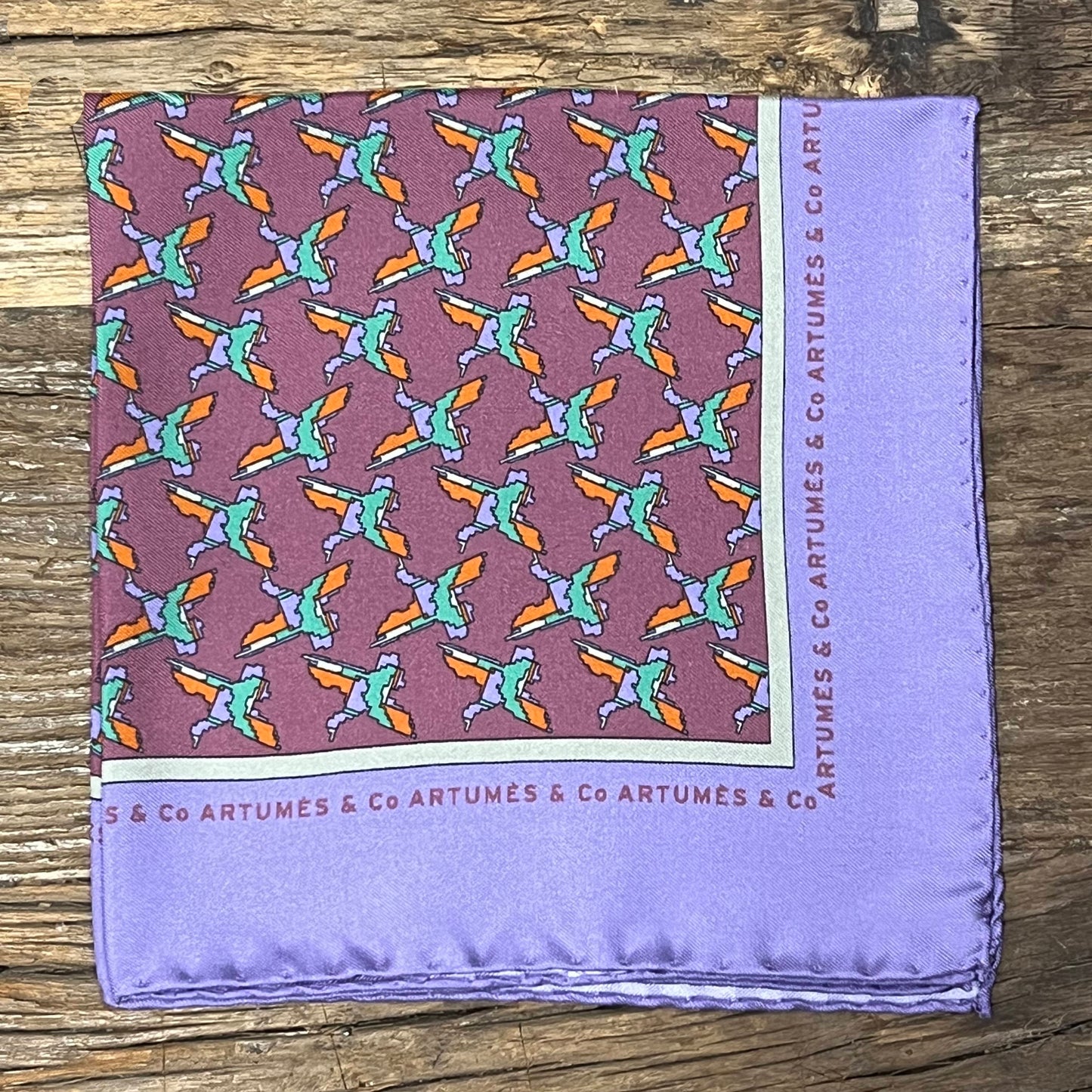 Pochette Soidatour madder imprimé Pixel Ducks - Bois de rose lilas