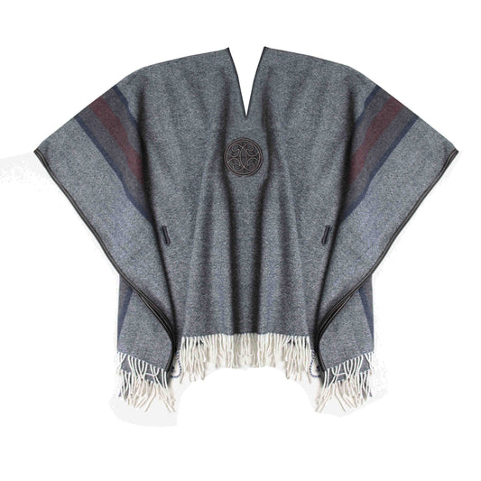 Poncho Cordillera cuir et laine gris fonce raye