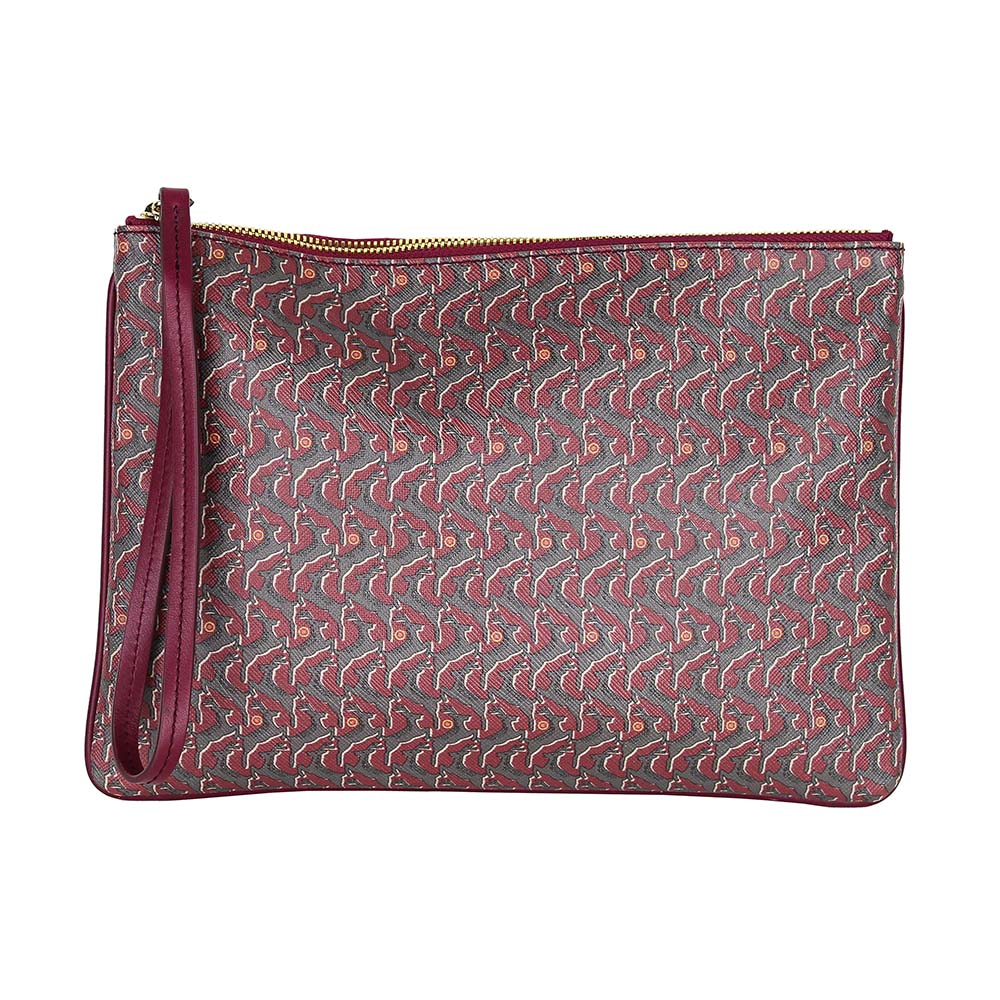 Pochette Eden cuir et toile enduite Bestiaire Mirage Daims galet - tomette