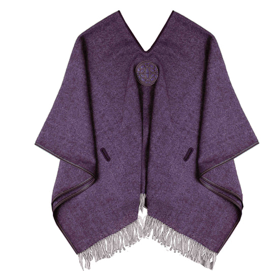 Poncho Cordillera cuir et laine aubergine