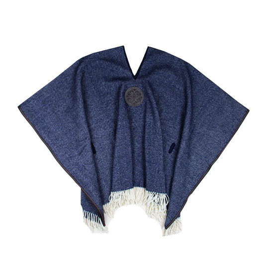 Poncho Cordillera cuir et laine marine