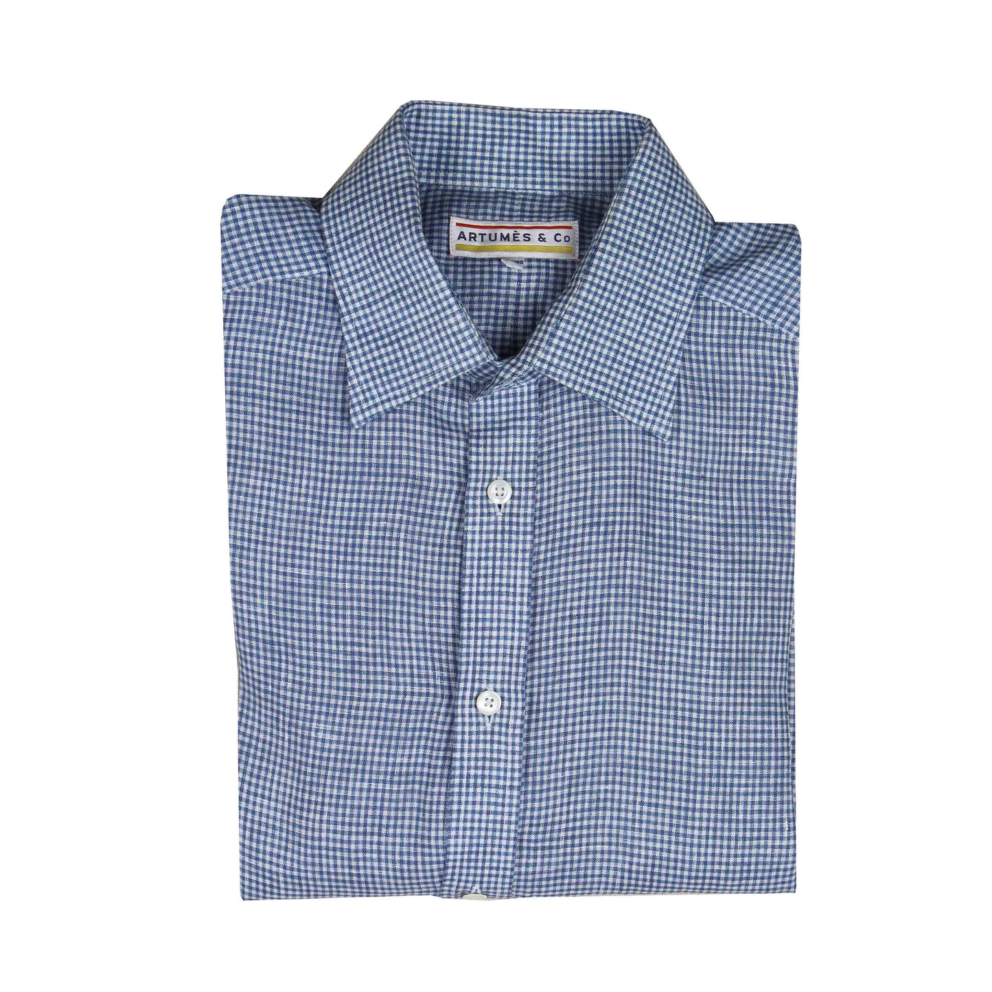 Chemise Somerset lin petits carreaux bleu