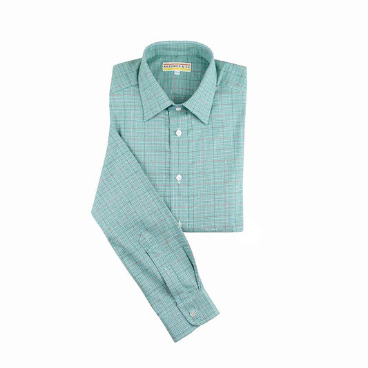 Chemise Somerset coton brossé Petit Prince-de-Galles vert pinede - rouge