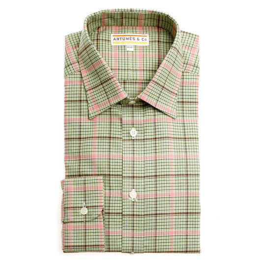 Chemise Somerset coton brossé Pied-de-poule vert - rose