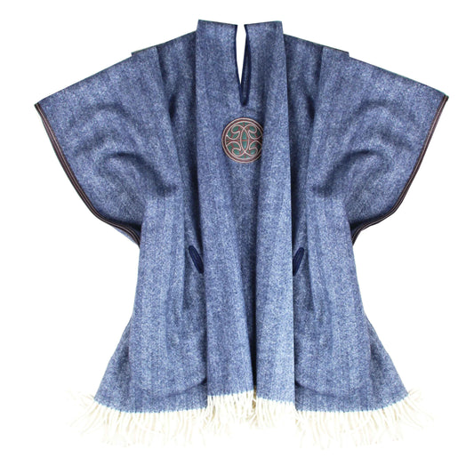 Poncho Cordillera Grande cuir et laine marine